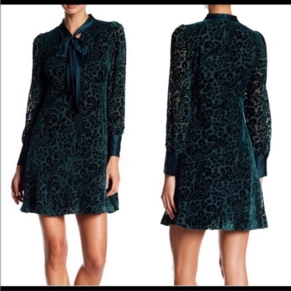 Nanette Lepore Dress Velvet Burnout Tie Neck Dress NWT Sz 8